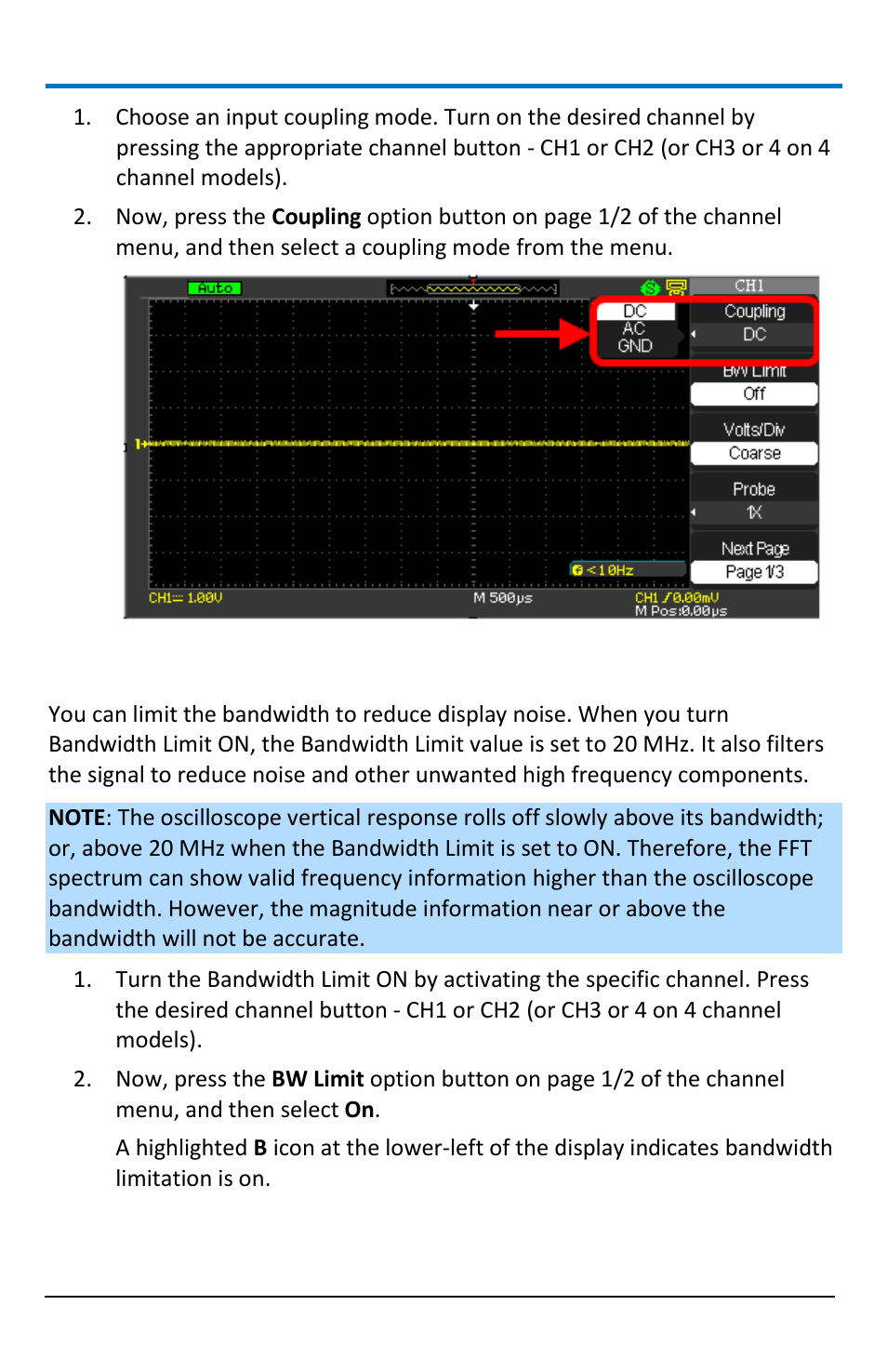 Limiting bandwidth | Teledyne LeCroy WaveAce 1000_2000 User Manual | Page 30 / 108