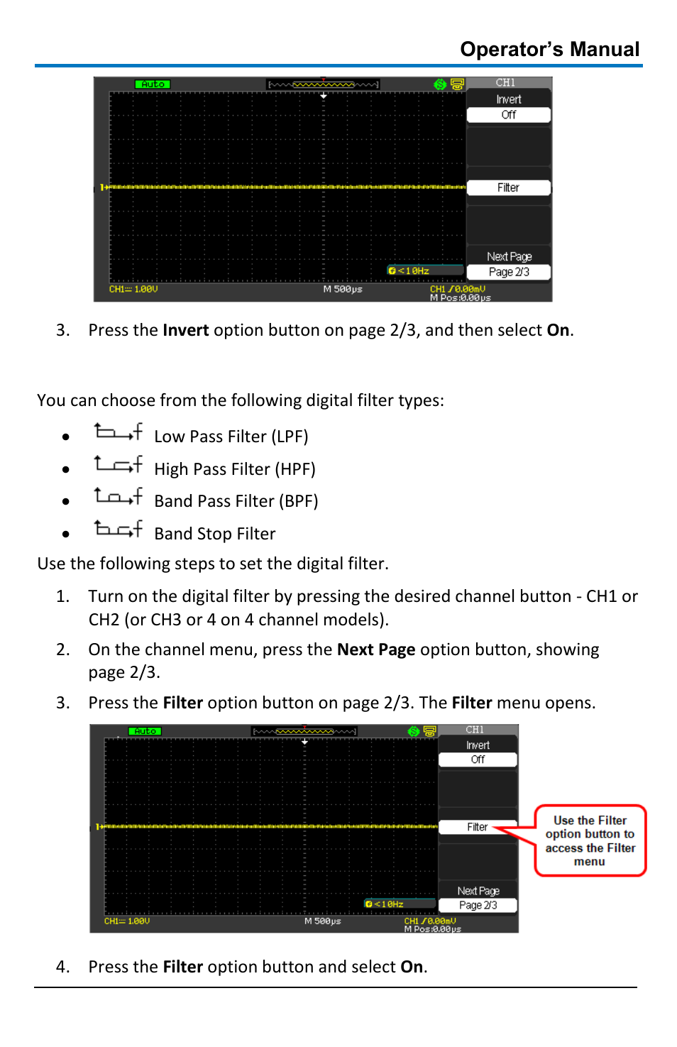 Setting the digital filter | Teledyne LeCroy WaveAce 1000_2000 User Manual | Page 33 / 108