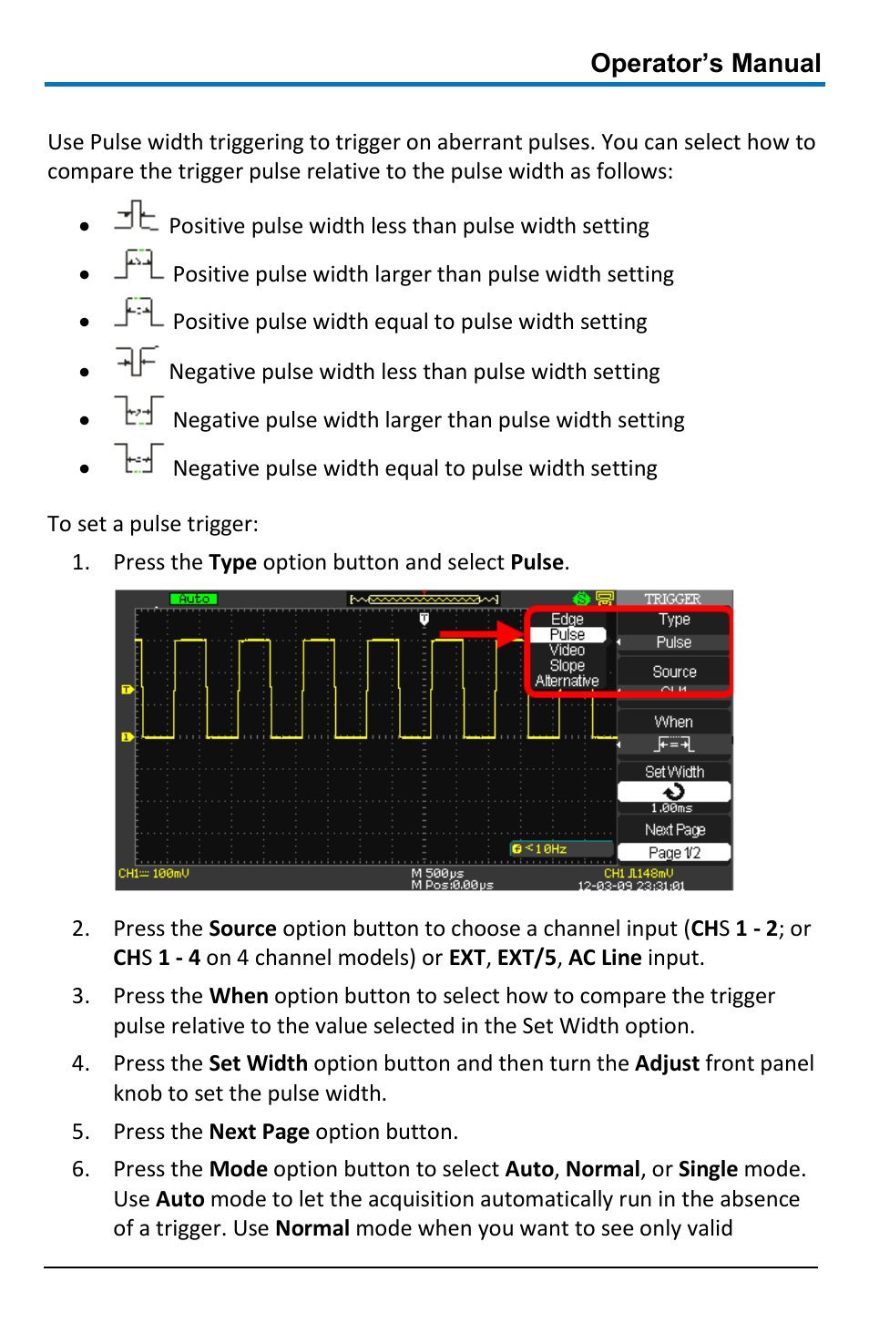 Pulse triggering | Teledyne LeCroy WaveAce 1000_2000 User Manual | Page 41 / 108