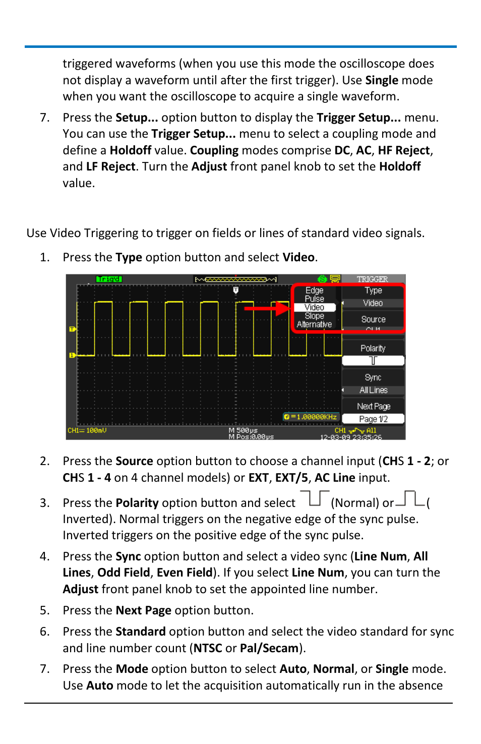 Video triggering | Teledyne LeCroy WaveAce 1000_2000 User Manual | Page 42 / 108