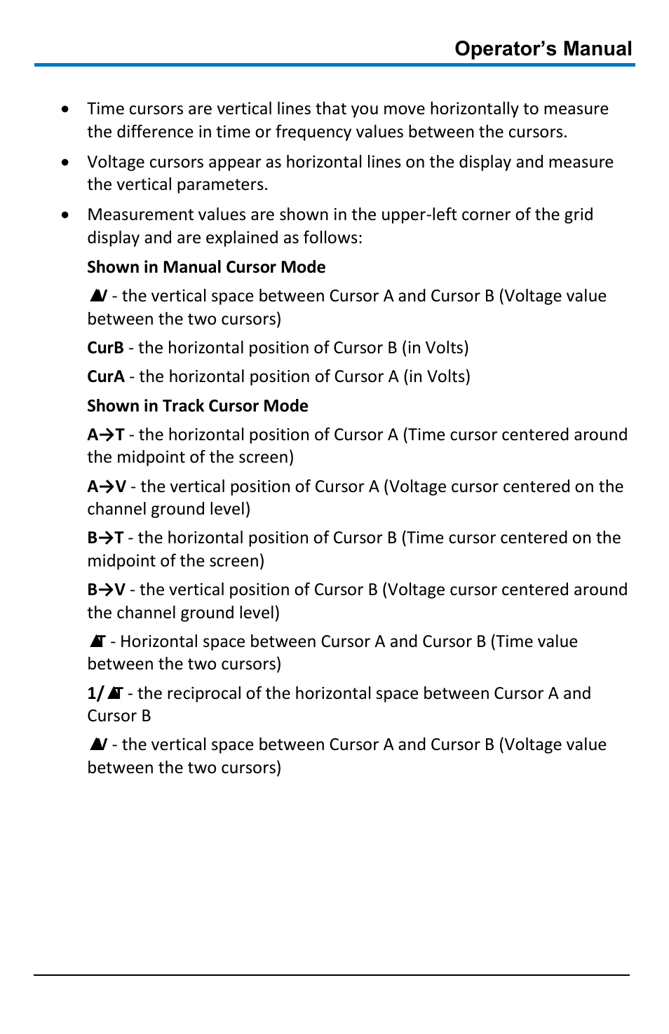 Cursor measurement selections | Teledyne LeCroy WaveAce 1000_2000 User Manual | Page 47 / 108