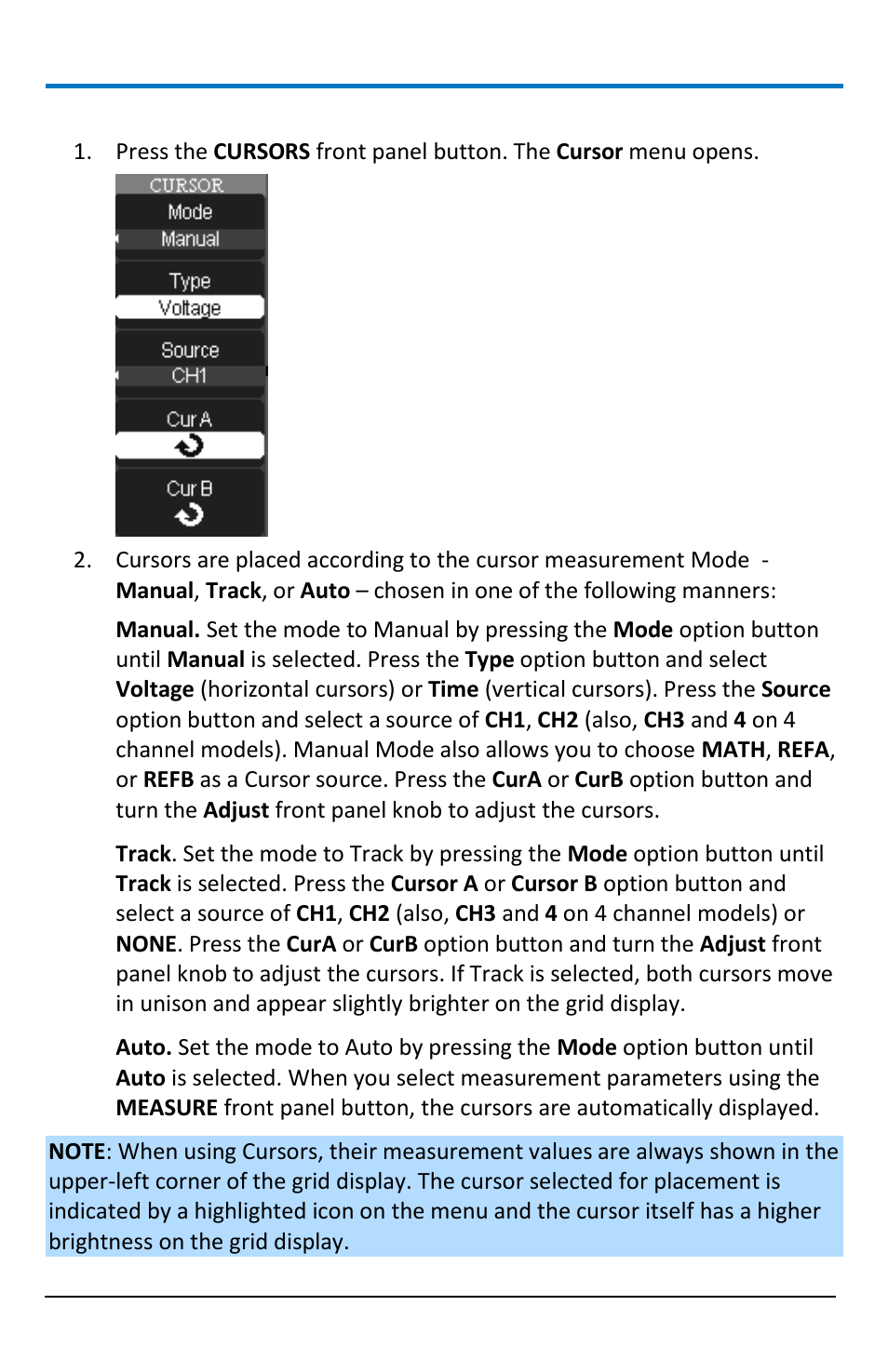 Cursor placement | Teledyne LeCroy WaveAce 1000_2000 User Manual | Page 48 / 108