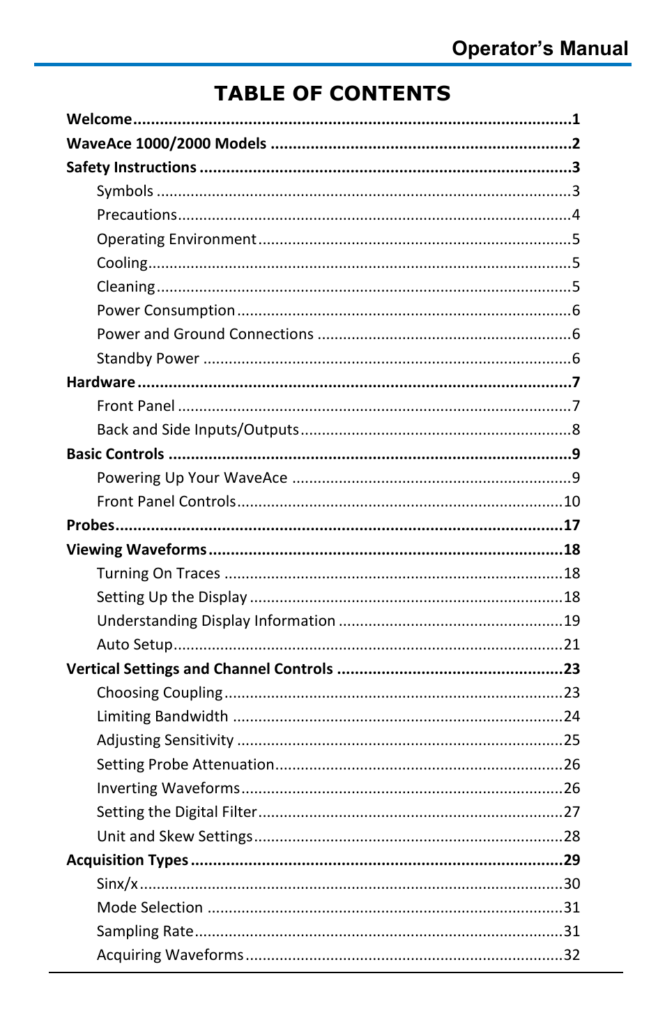 Teledyne LeCroy WaveAce 1000_2000 User Manual | Page 5 / 108
