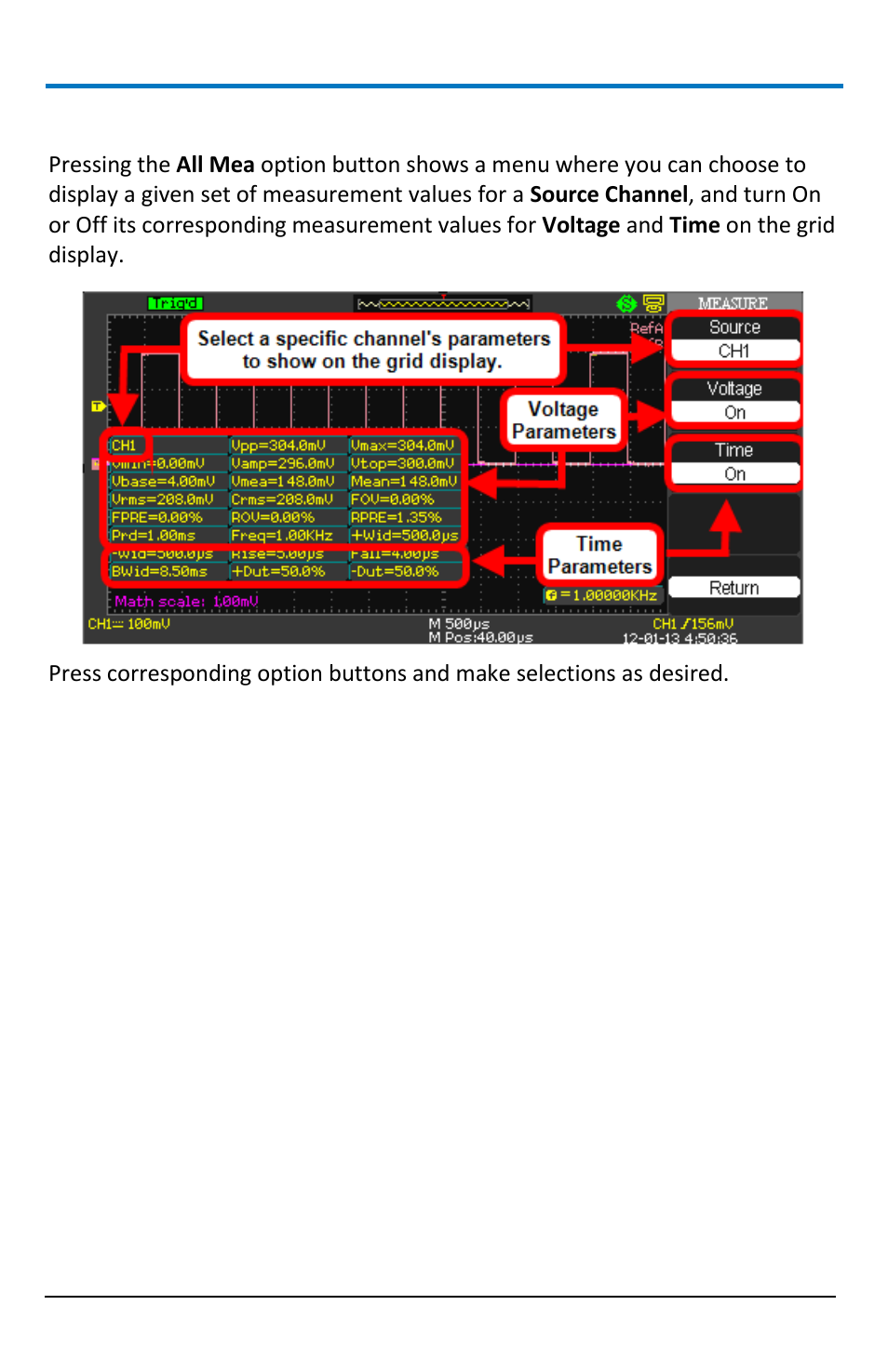 All mea (surement) settings | Teledyne LeCroy WaveAce 1000_2000 User Manual | Page 54 / 108