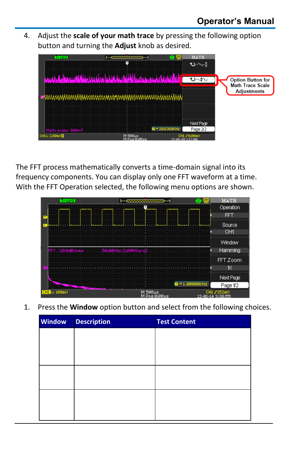 Fft spectrum analyzer, Operator’s manual | Teledyne LeCroy WaveAce 1000_2000 User Manual | Page 57 / 108