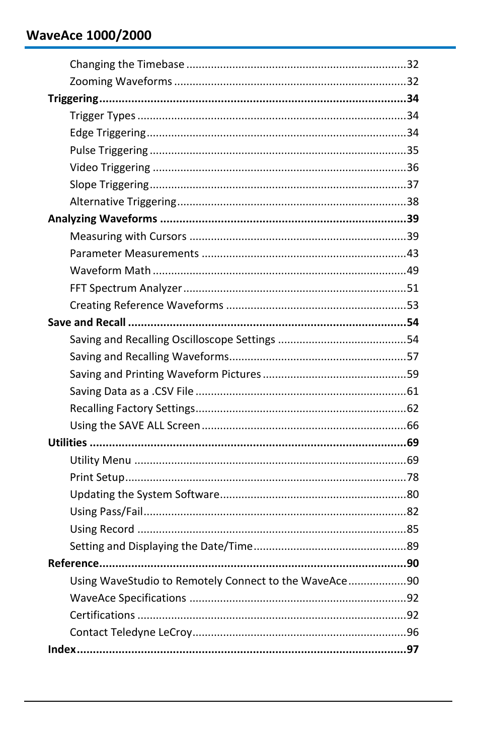 Teledyne LeCroy WaveAce 1000_2000 User Manual | Page 6 / 108