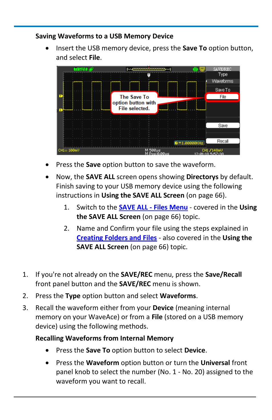 Recalling waveforms | Teledyne LeCroy WaveAce 1000_2000 User Manual | Page 64 / 108