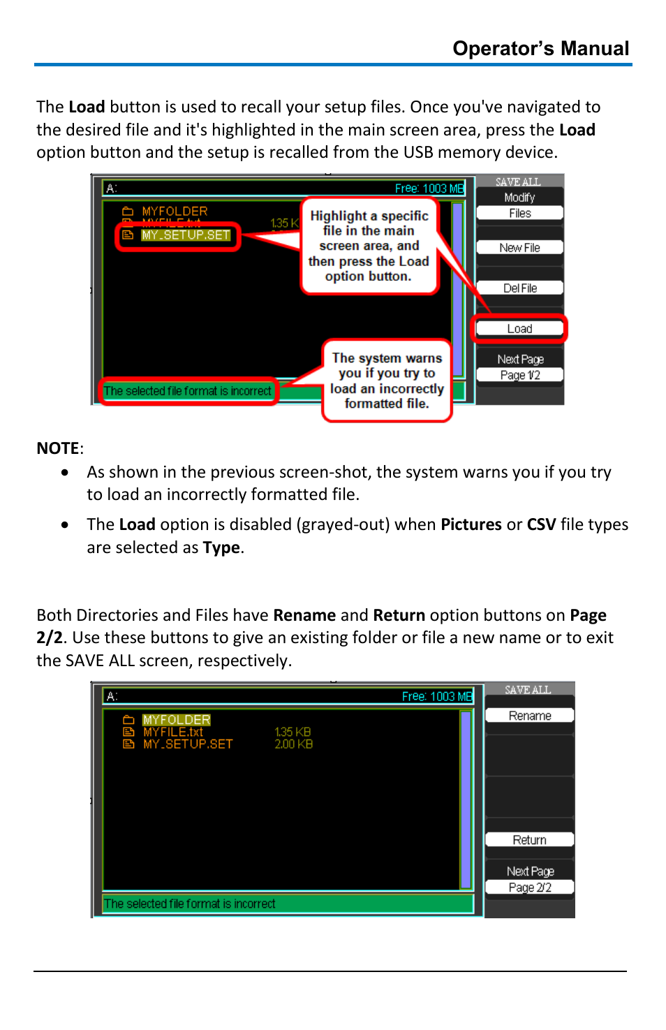 Recalling files, Save all menu - page 2/2 | Teledyne LeCroy WaveAce 1000_2000 User Manual | Page 73 / 108