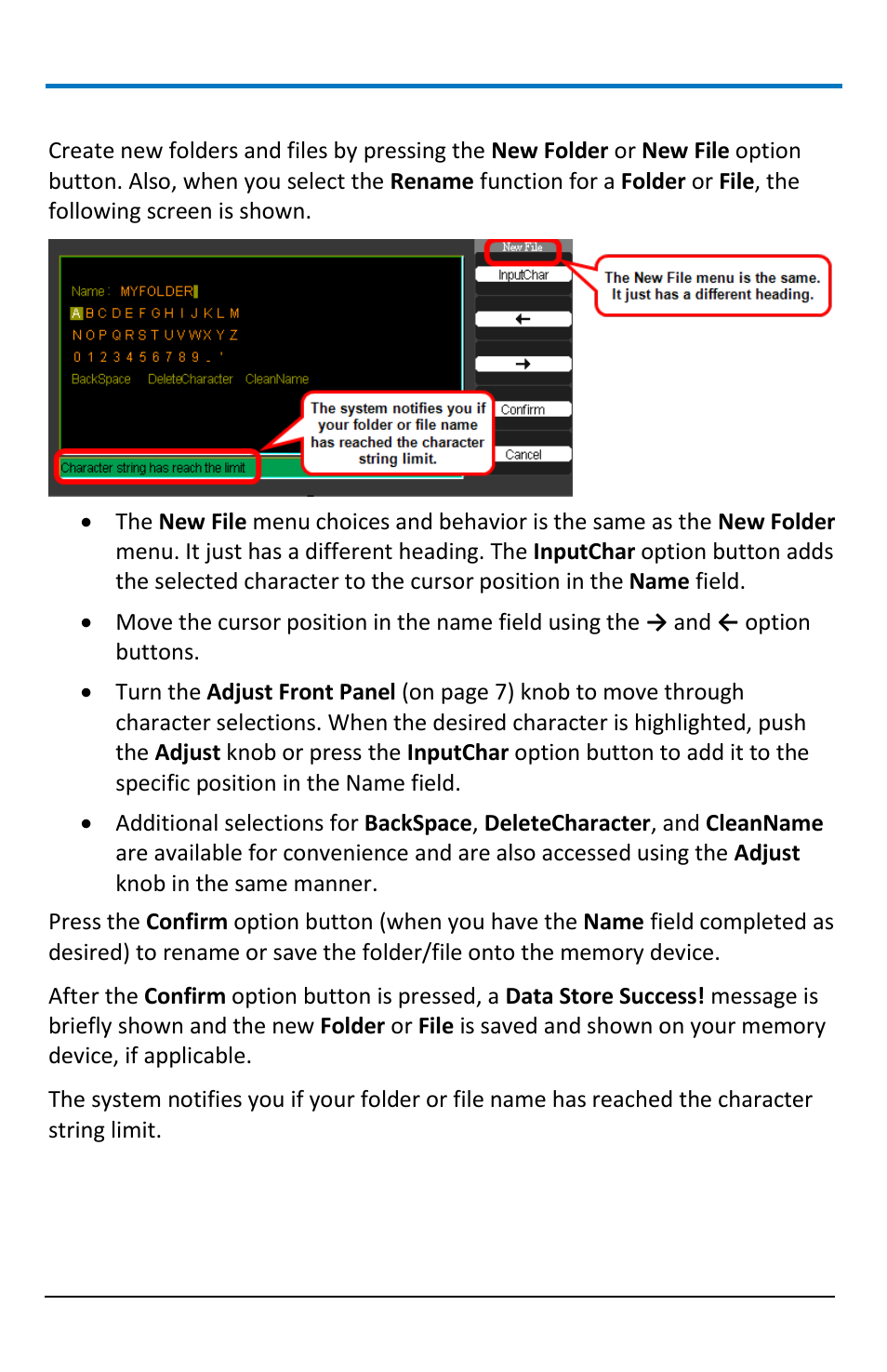 Creating folders and files, Creating, Folders and files | Teledyne LeCroy WaveAce 1000_2000 User Manual | Page 74 / 108