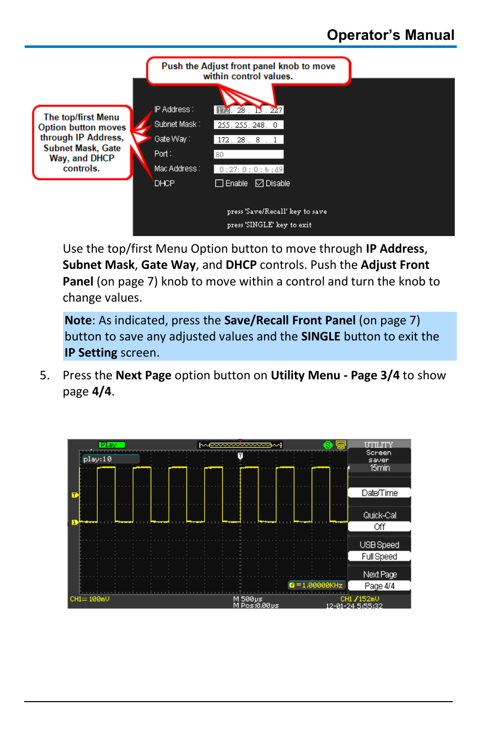 Utility menu - page 4/4, Operator’s manual | Teledyne LeCroy WaveAce 1000_2000 User Manual | Page 83 / 108