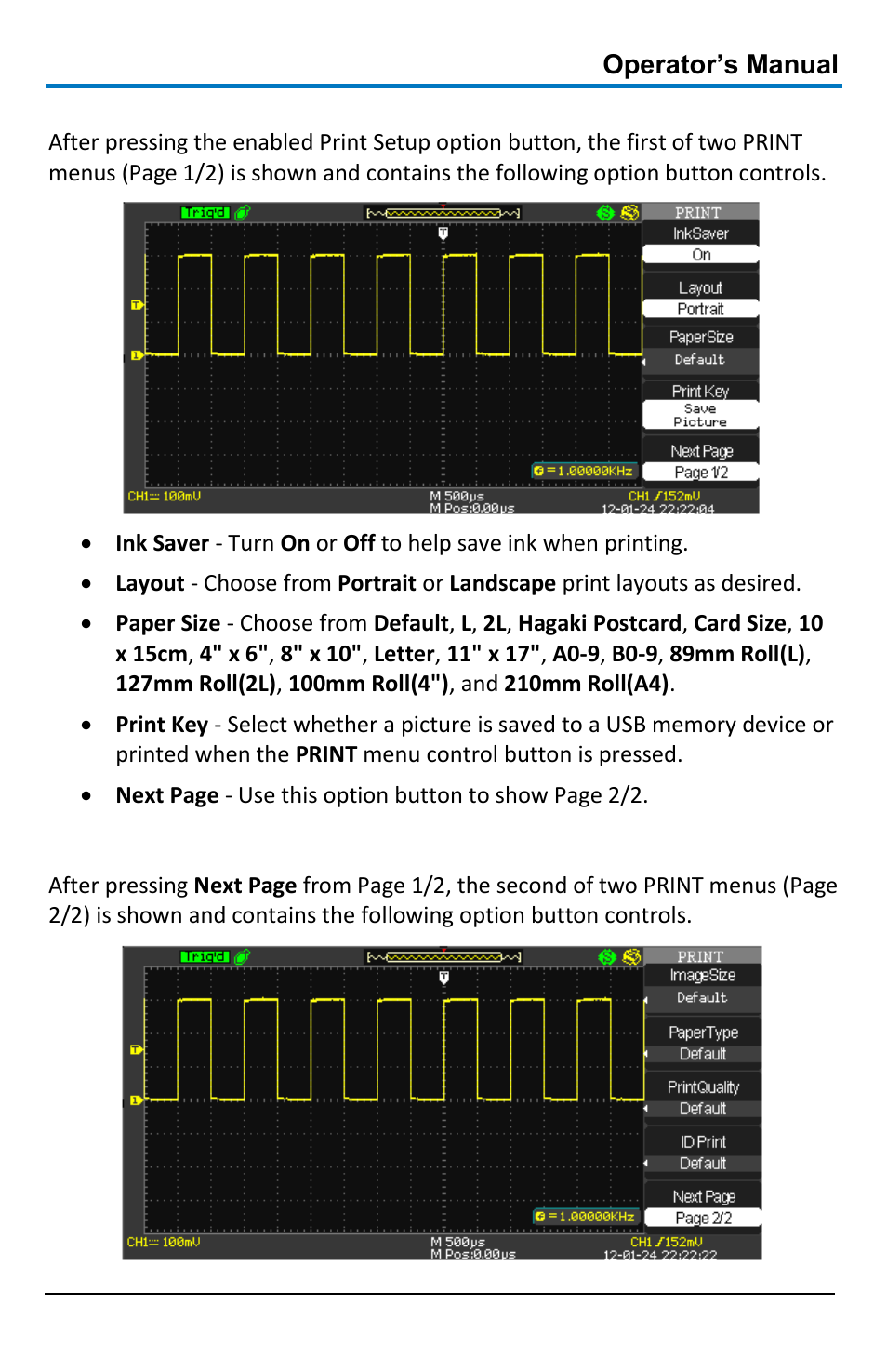 Print - page 1/2, Print - page 2/2 | Teledyne LeCroy WaveAce 1000_2000 User Manual | Page 85 / 108