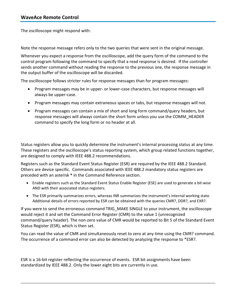 Using status registers, Standard event status register (esr) | Teledyne LeCroy WaveAce 1000_2000 Remote Control User Manual | Page 12 / 92
