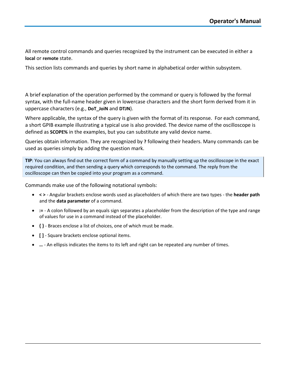Part ii: command reference, Command notation | Teledyne LeCroy WaveAce 1000_2000 Remote Control User Manual | Page 19 / 92