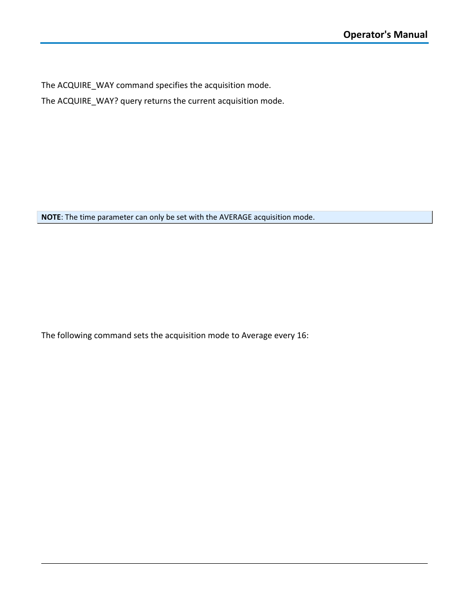 Acquisition – acquire_way, acqw, Command syntax, Query syntax | Response format, Example, Related commands | Teledyne LeCroy WaveAce 1000_2000 Remote Control User Manual | Page 21 / 92