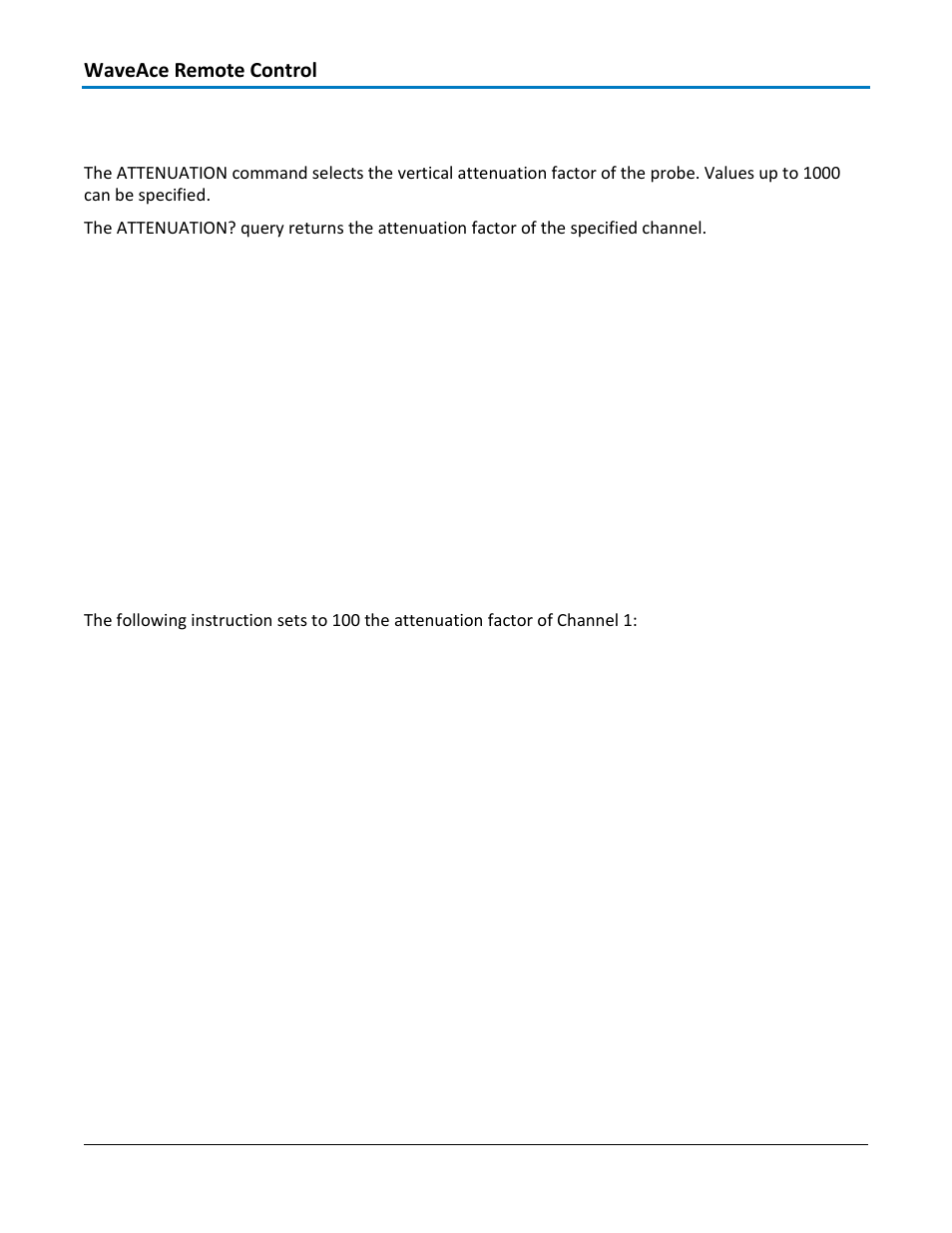 Acquisition - attenuation, attn, Command syntax, Query syntax | Response format, Example | Teledyne LeCroy WaveAce 1000_2000 Remote Control User Manual | Page 22 / 92