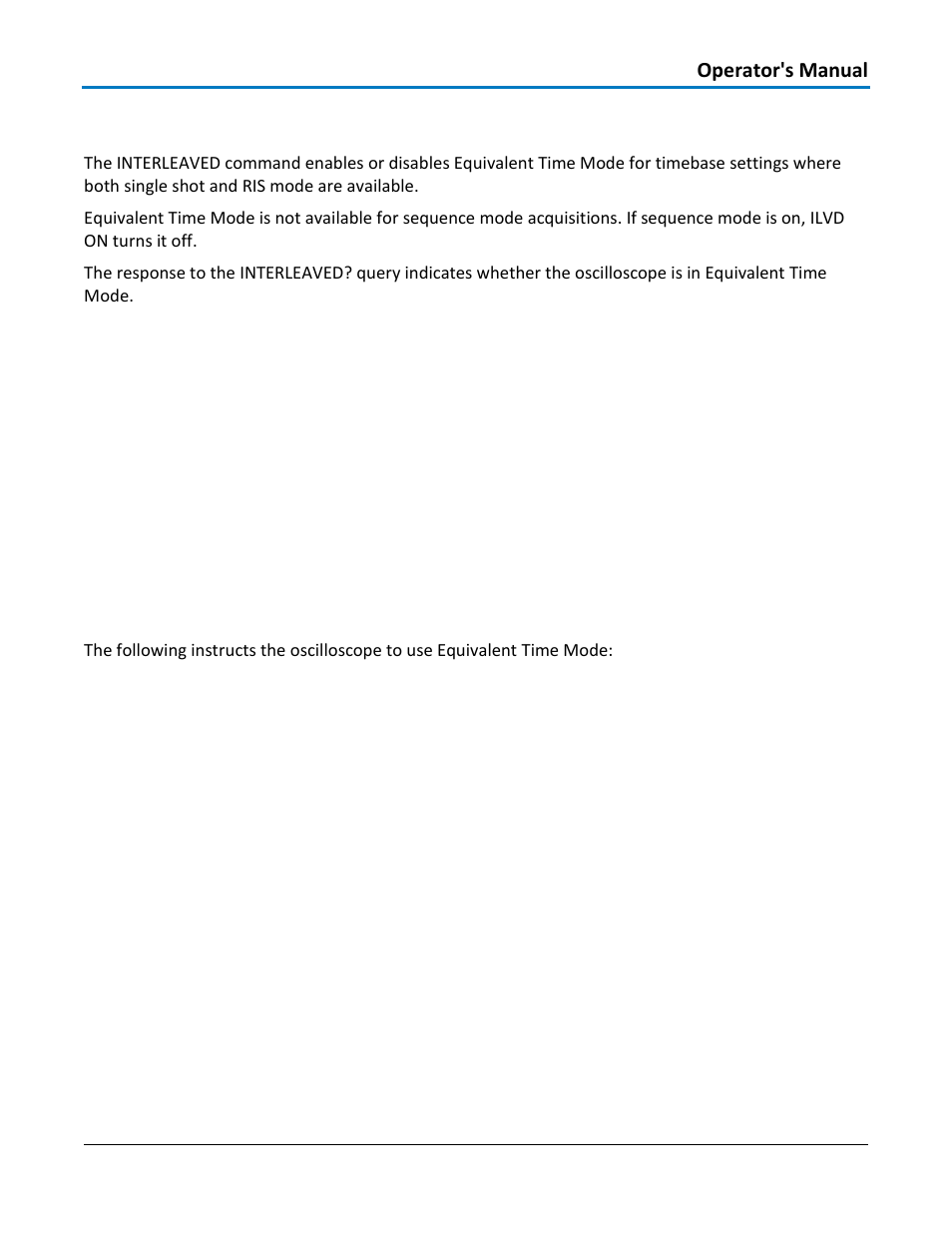 Acquisition - interleaved, ilvd, Command syntax, Query syntax | Response format, Example, Related commands | Teledyne LeCroy WaveAce 1000_2000 Remote Control User Manual | Page 25 / 92