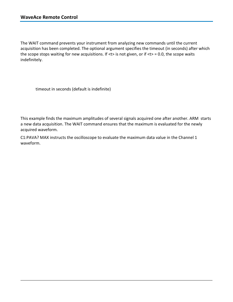 Acquisition - wait, Command syntax, Example | Related commands | Teledyne LeCroy WaveAce 1000_2000 Remote Control User Manual | Page 36 / 92