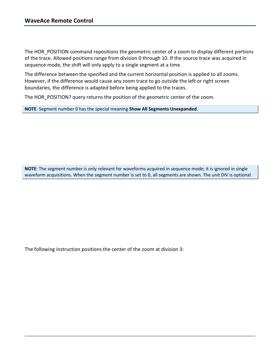 Display - hor_position, hpos, Command syntax, Query syntax | Response format, Example | Teledyne LeCroy WaveAce 1000_2000 Remote Control User Manual | Page 46 / 92