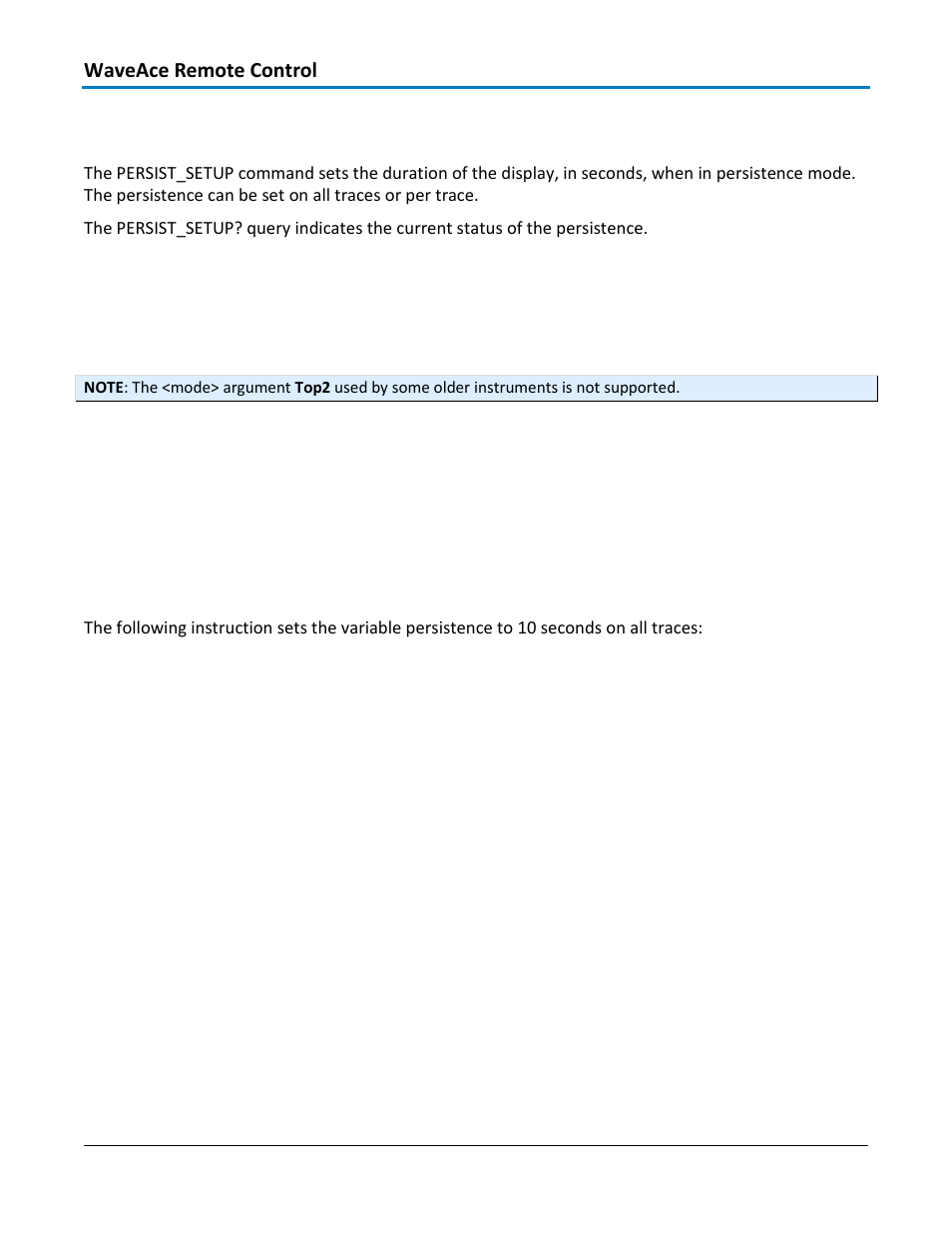 Display - persist_setup, pesu, Command syntax, Query syntax | Response format, Example, Related commands | Teledyne LeCroy WaveAce 1000_2000 Remote Control User Manual | Page 48 / 92