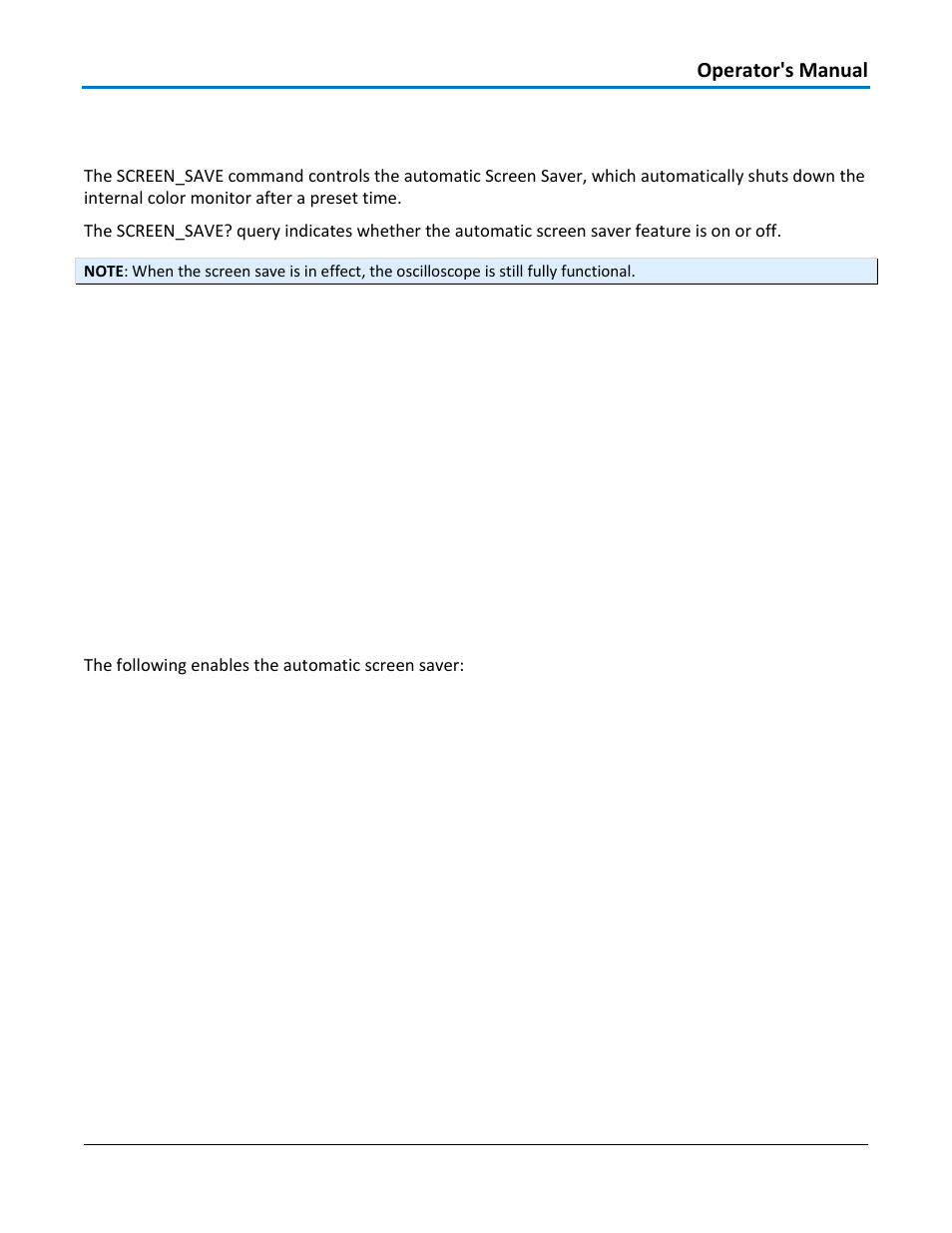 Display – screen save, scsv, Command syntax, Query syntax | Response format, Example | Teledyne LeCroy WaveAce 1000_2000 Remote Control User Manual | Page 49 / 92
