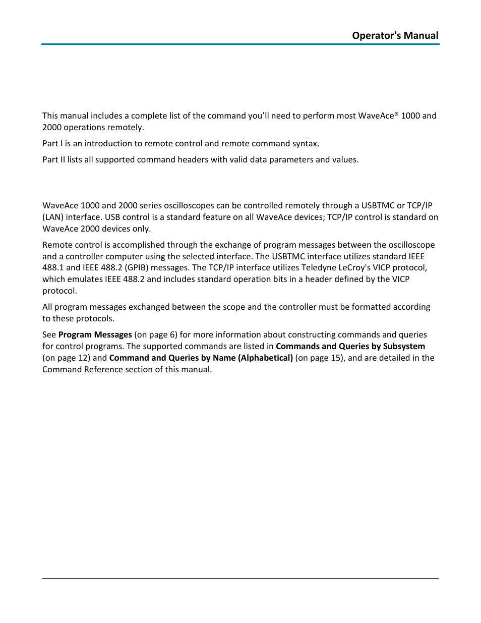 Part i: introduction to remote control, About this manual, About remote control | Teledyne LeCroy WaveAce 1000_2000 Remote Control User Manual | Page 5 / 92