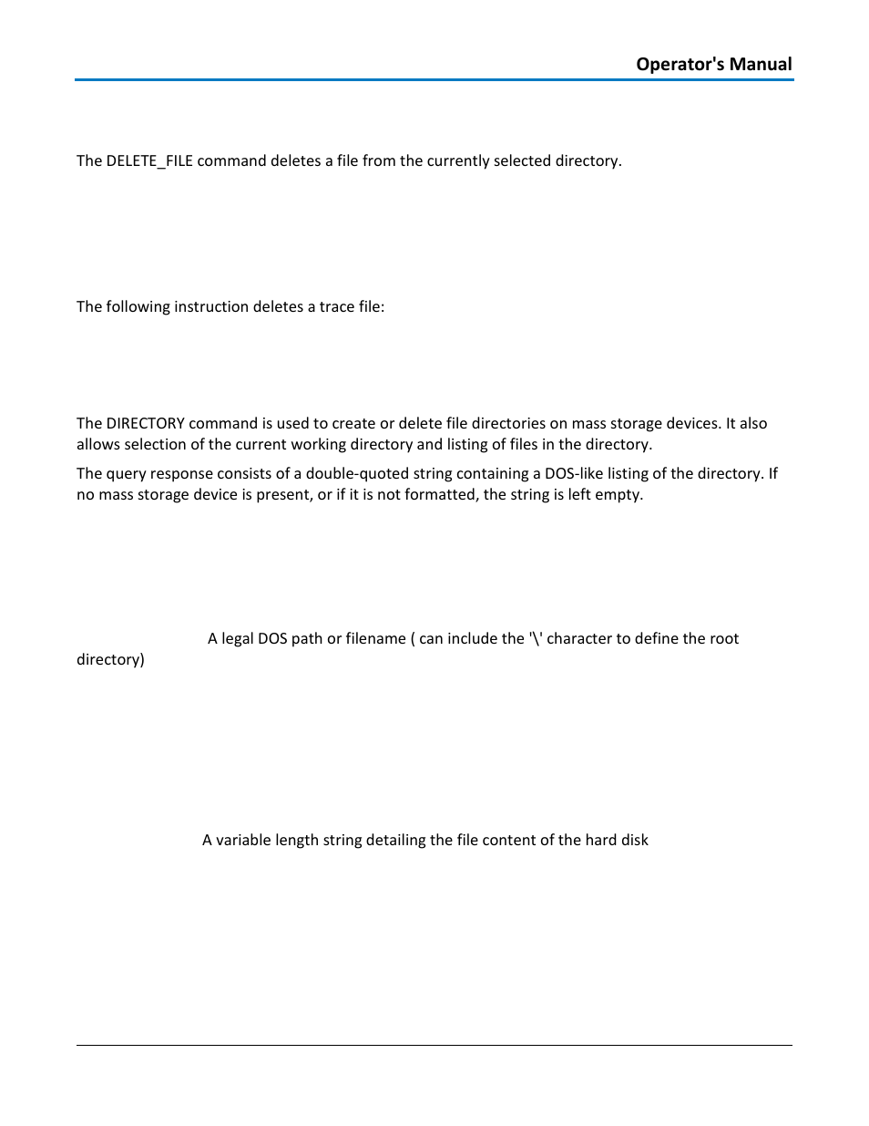 Miscellaneous - delete_file, delf, Command syntax, Example | Miscellaneous - directory, dir, Query syntax, Response format | Teledyne LeCroy WaveAce 1000_2000 Remote Control User Manual | Page 55 / 92