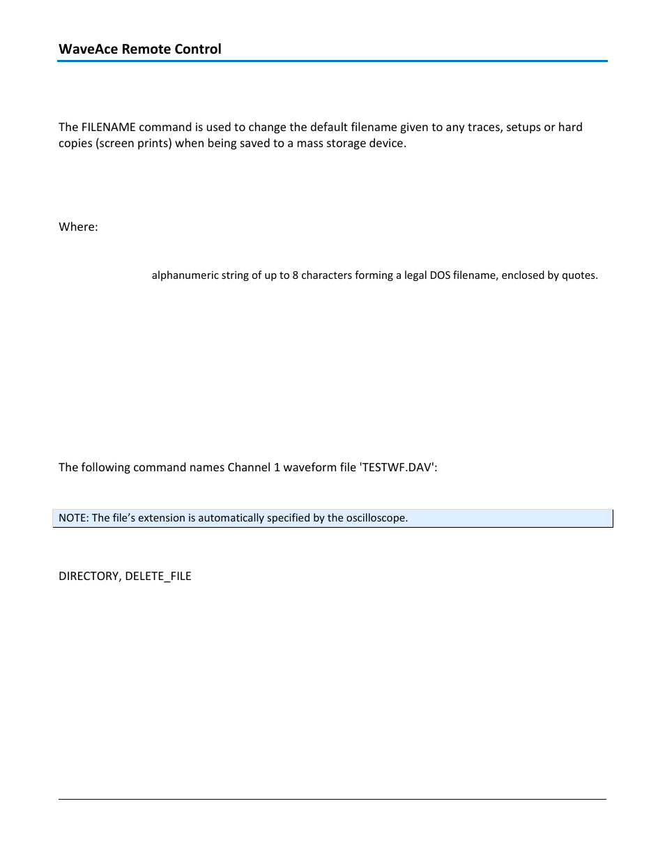 Miscellaneous – filename, flnm, Command syntax, Query syntax | Response format, Example, Related commands | Teledyne LeCroy WaveAce 1000_2000 Remote Control User Manual | Page 56 / 92