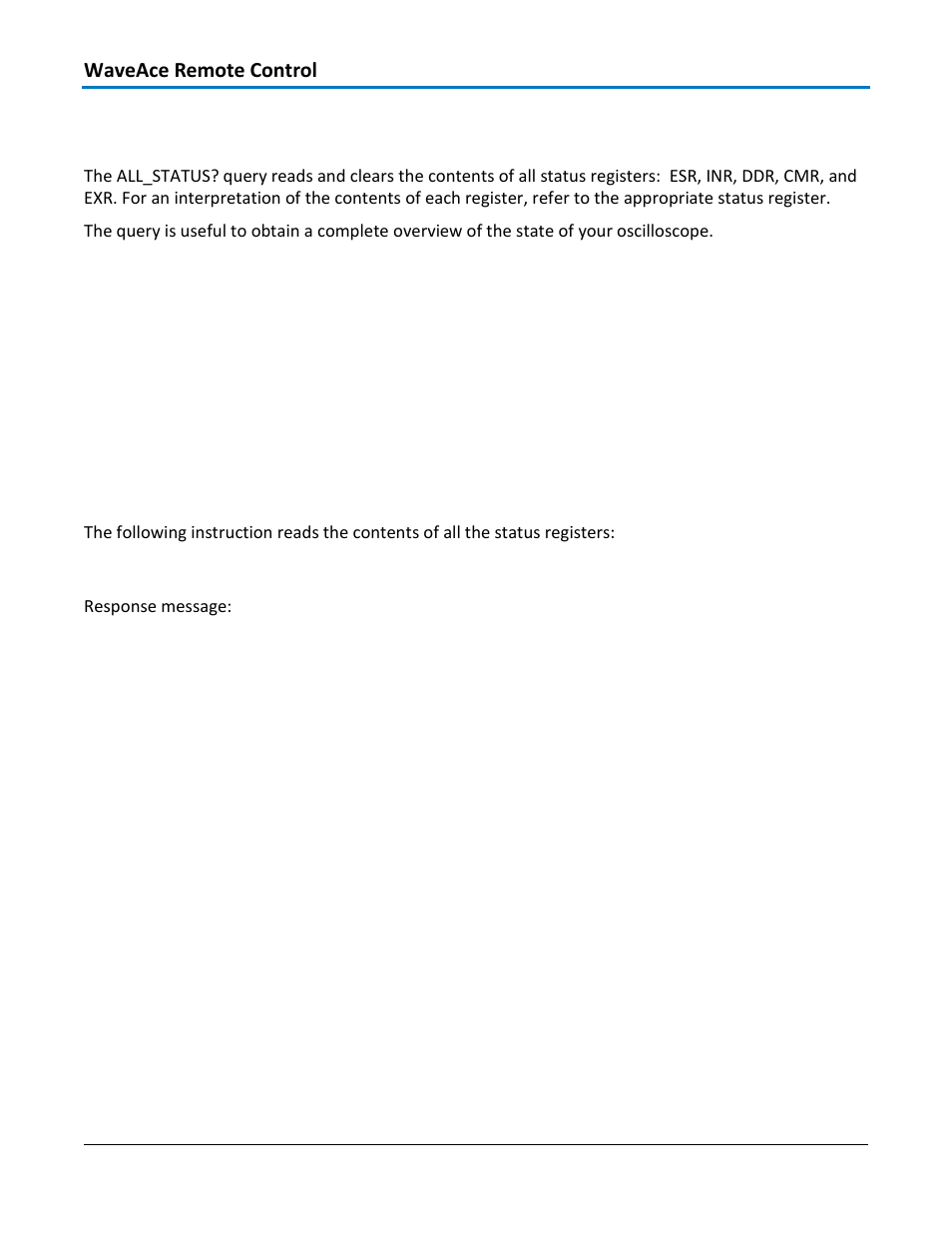 Status - all_status?, alst, Query syntax, Response format | Example, Related commands | Teledyne LeCroy WaveAce 1000_2000 Remote Control User Manual | Page 62 / 92