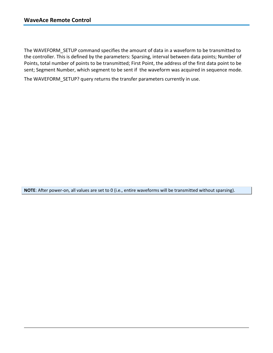 Waveform transfer – waveform setup, wfsu, Command syntax, Query syntax | Response format, Example, Related commands, Waveace remote control | Teledyne LeCroy WaveAce 1000_2000 Remote Control User Manual | Page 70 / 92