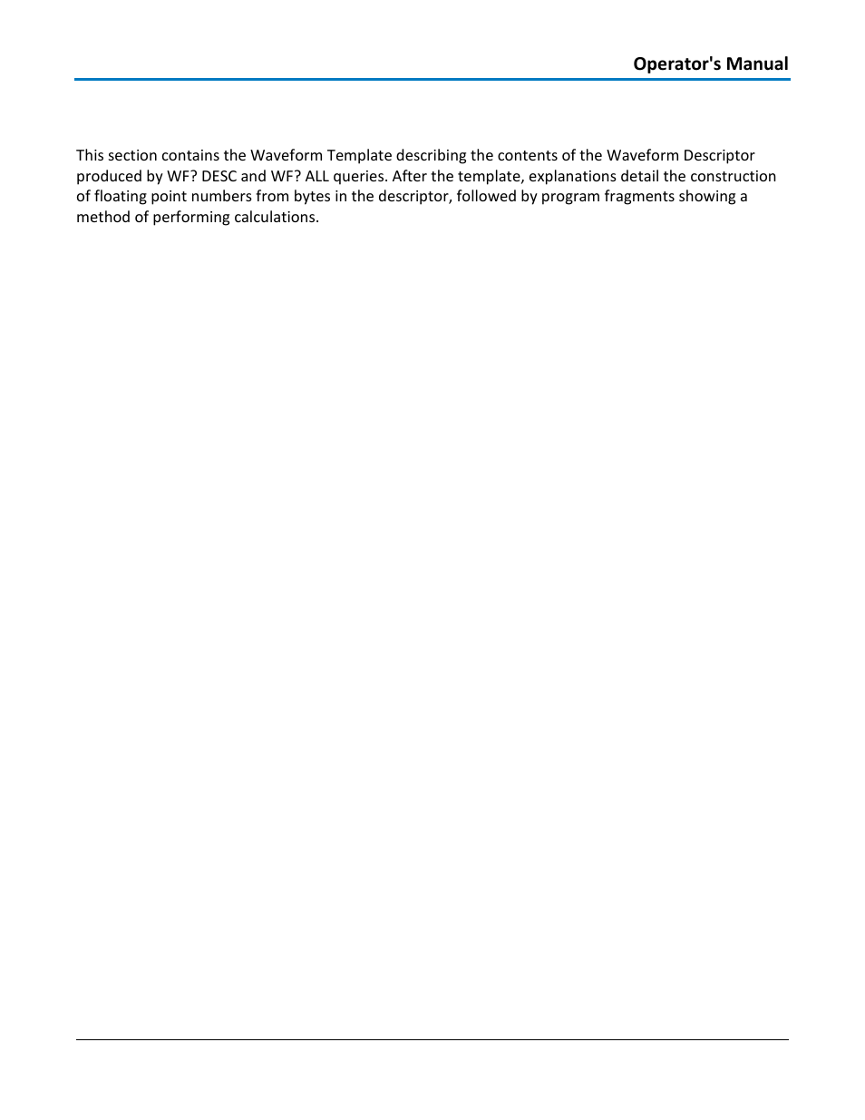 Appendix: waveform template, Wave descriptor block wavedesc; explanation | Teledyne LeCroy WaveAce 1000_2000 Remote Control User Manual | Page 71 / 92