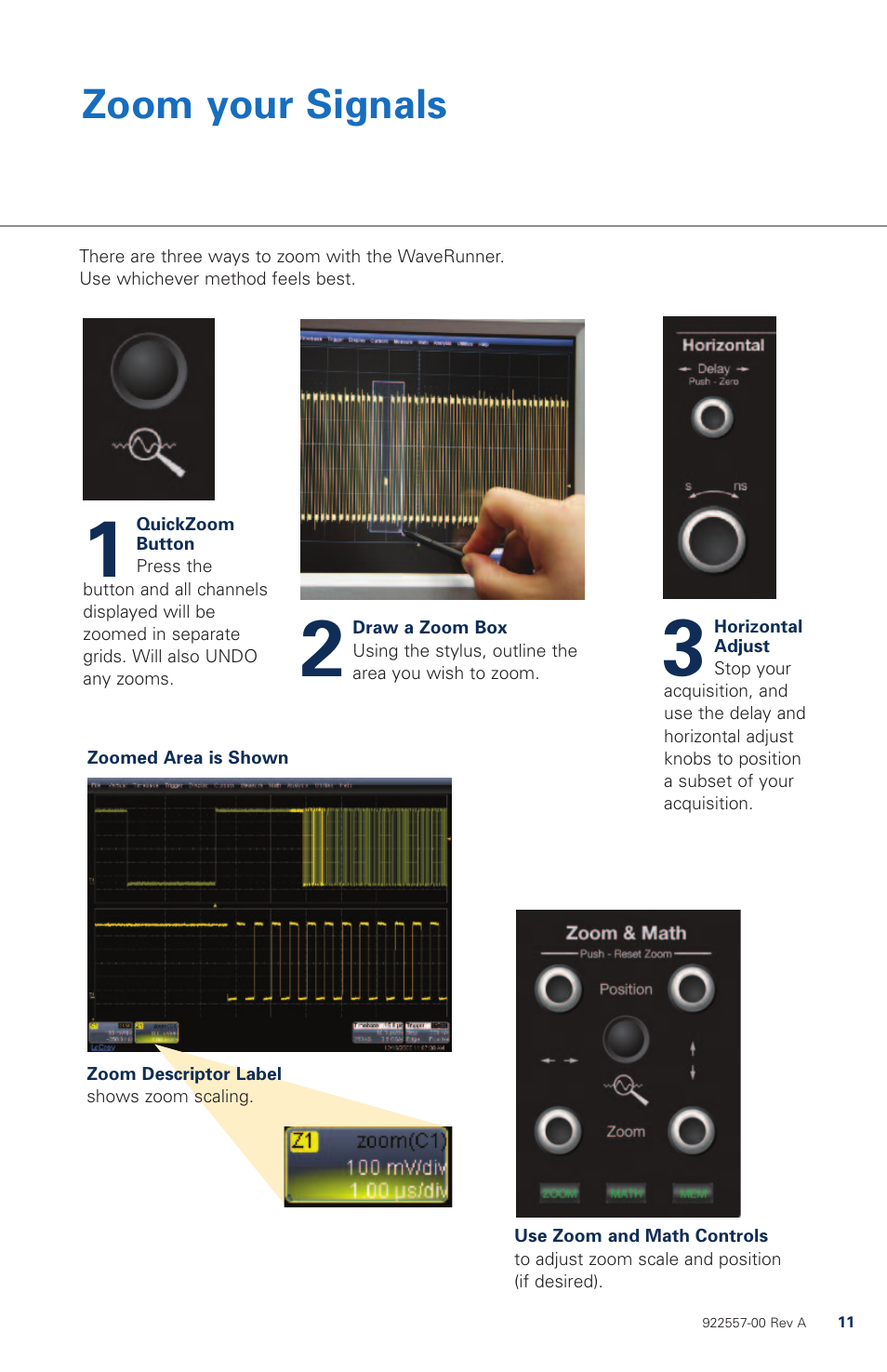 Zoom your signals | Teledyne LeCroy WaveRunner МXi-A Quick Reference Guide User Manual | Page 11 / 16