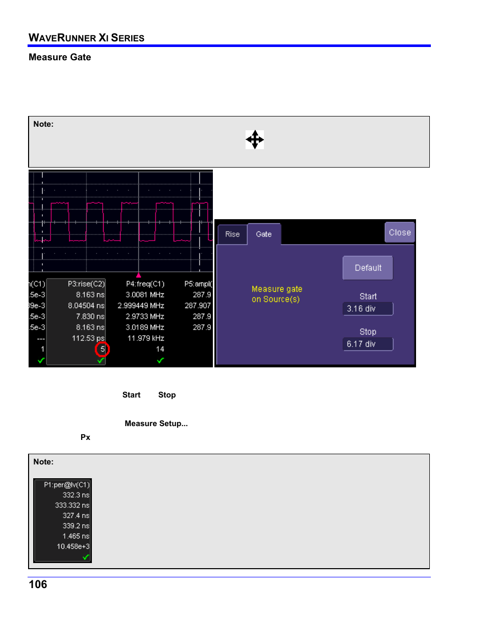 Measure gate, Measure gate setup | Teledyne LeCroy WaveRunner XI SERIES Operator’s Manual User Manual | Page 106 / 233