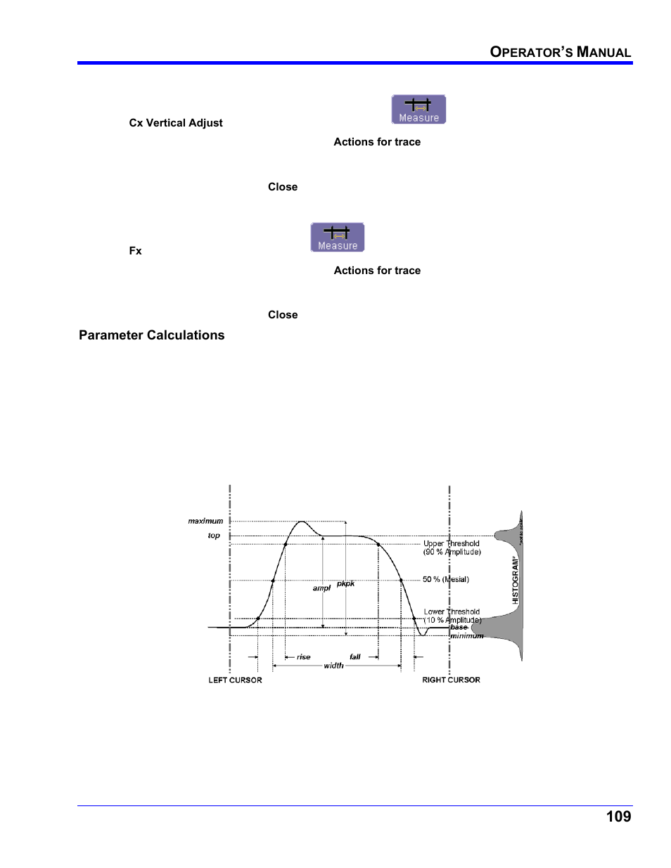 From a vertical setup dialog, From a math setup dialog, Parameter calculations | Parameters and how they work, Determining top and base lines | Teledyne LeCroy WaveRunner XI SERIES Operator’s Manual User Manual | Page 109 / 233