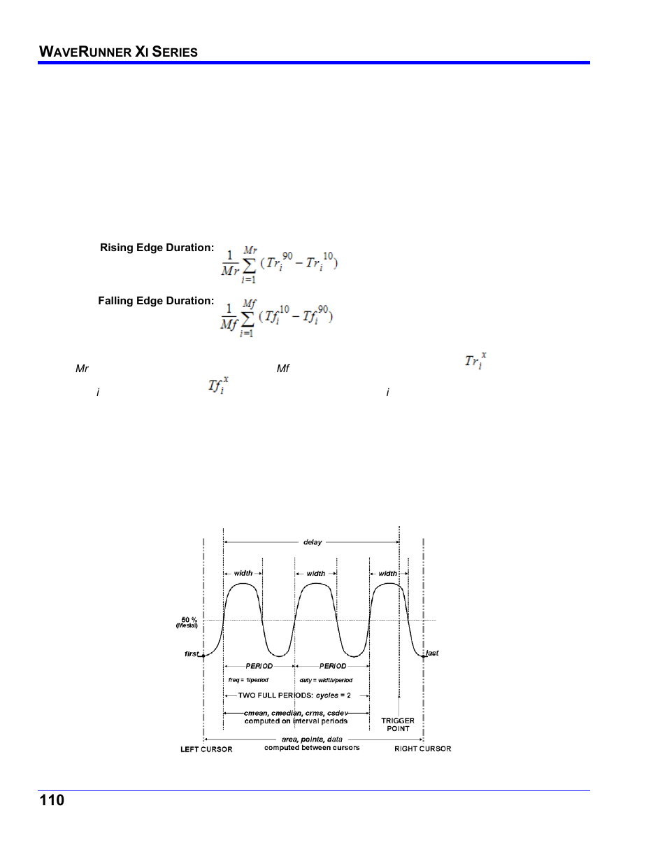 Determining rise and fall times, Determining time parameters | Teledyne LeCroy WaveRunner XI SERIES Operator’s Manual User Manual | Page 110 / 233