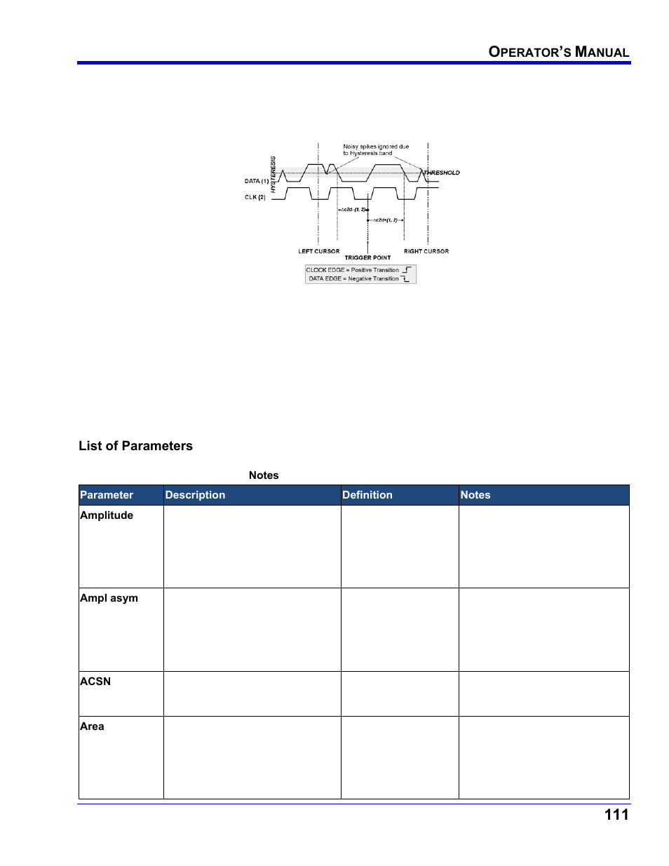 Determining differential time measurements, Level and slope, List of parameters | Teledyne LeCroy WaveRunner XI SERIES Operator’s Manual User Manual | Page 111 / 233