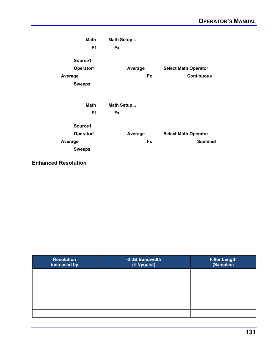 Continuous averaging setup, Summed averaging setup, Enhanced resolution | How the instrument enhances resolution | Teledyne LeCroy WaveRunner XI SERIES Operator’s Manual User Manual | Page 131 / 233