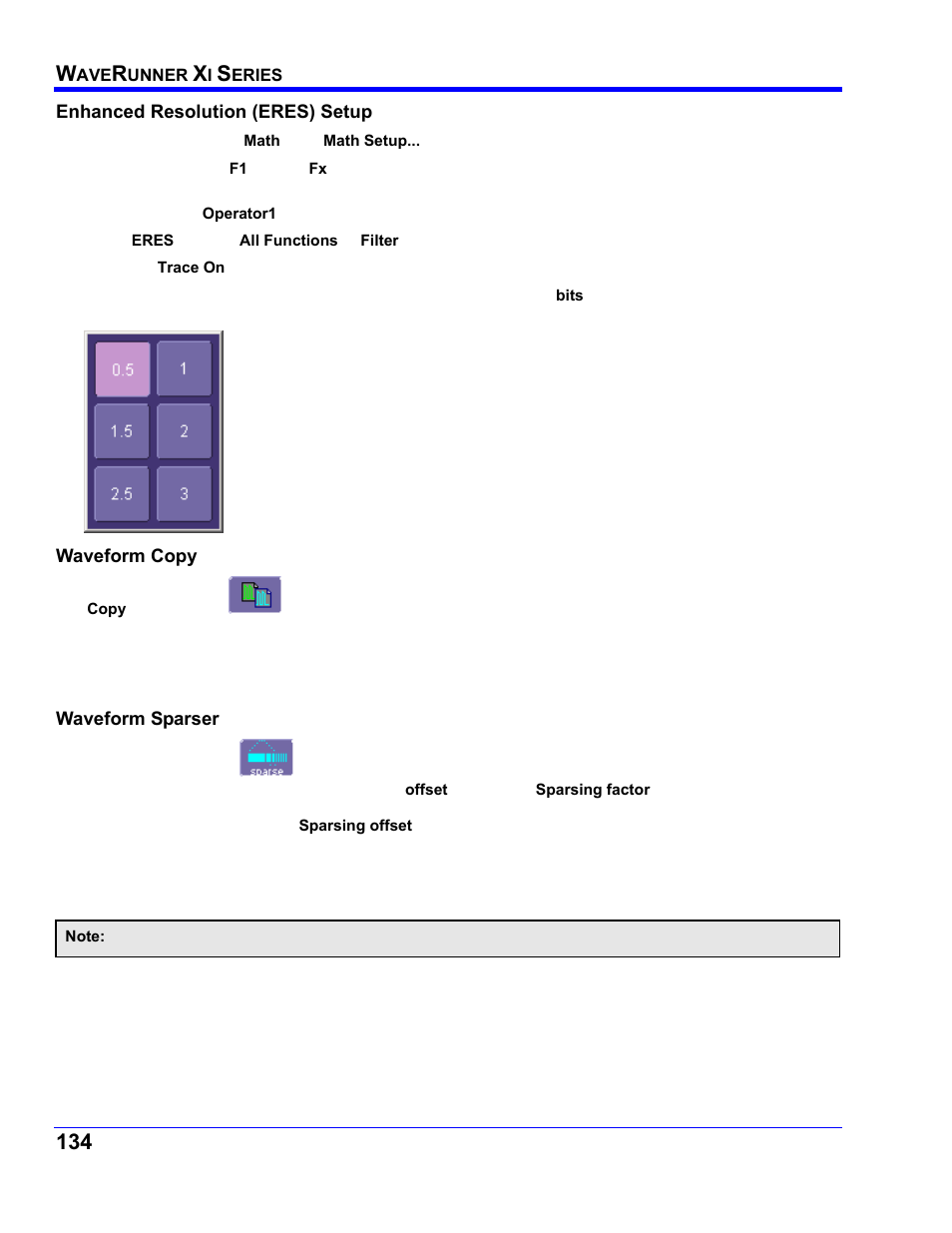 Enhanced resolution (eres) setup, Waveform copy, Waveform sparser | Teledyne LeCroy WaveRunner XI SERIES Operator’s Manual User Manual | Page 134 / 233