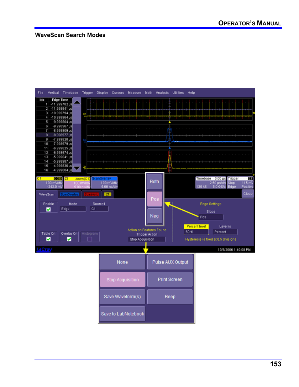 Wavescan search modes, Edge mode | Teledyne LeCroy WaveRunner XI SERIES Operator’s Manual User Manual | Page 153 / 233