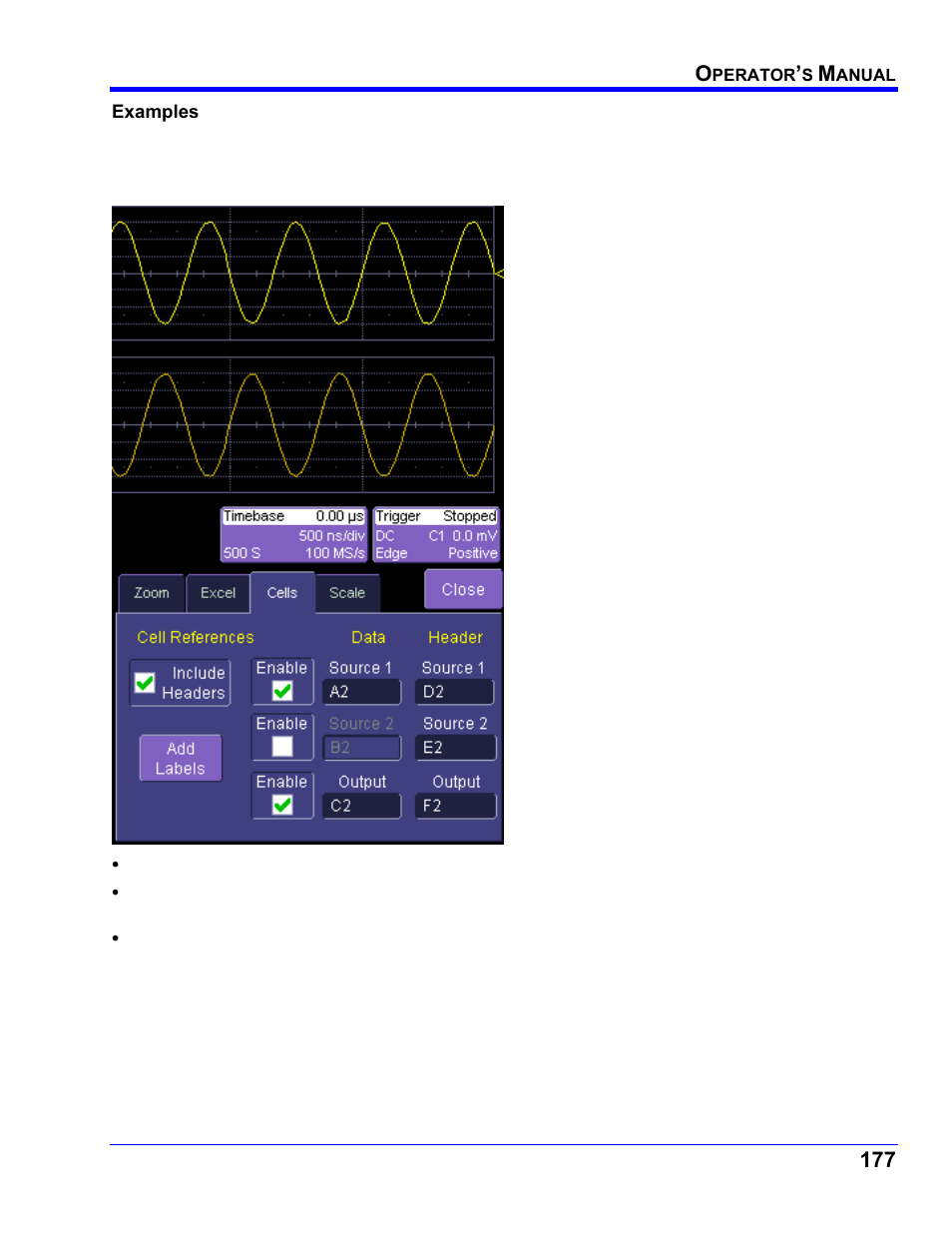 Examples, Simple excel example 1 | Teledyne LeCroy WaveRunner XI SERIES Operator’s Manual User Manual | Page 177 / 233