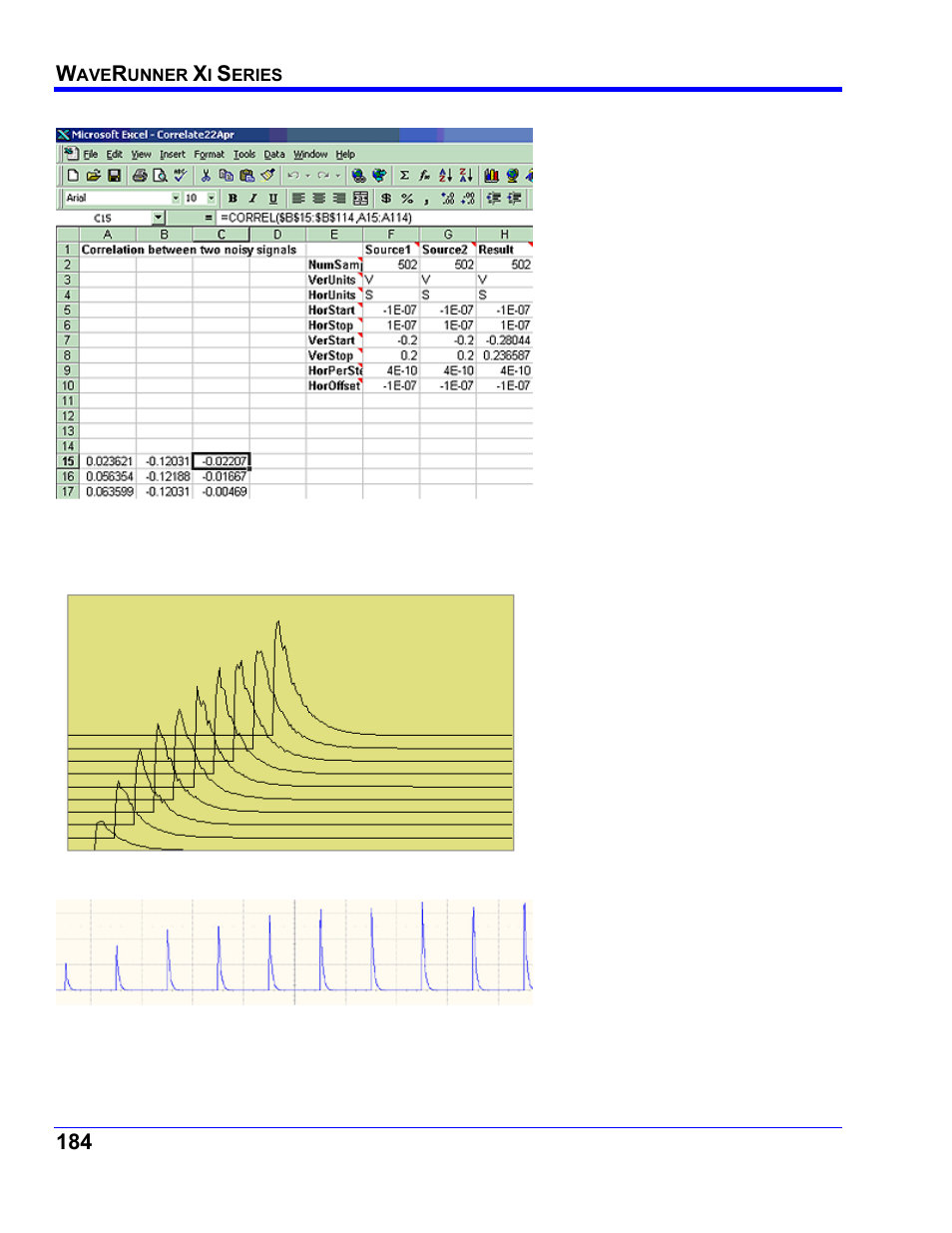 Multiple traces on one grid (excel example 4) | Teledyne LeCroy WaveRunner XI SERIES Operator’s Manual User Manual | Page 184 / 233