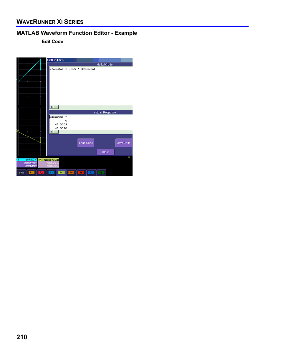 Matlab waveform function editor - example | Teledyne LeCroy WaveRunner XI SERIES Operator’s Manual User Manual | Page 210 / 233