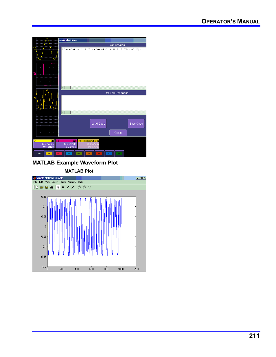 Matlab example waveform plot | Teledyne LeCroy WaveRunner XI SERIES Operator’s Manual User Manual | Page 211 / 233