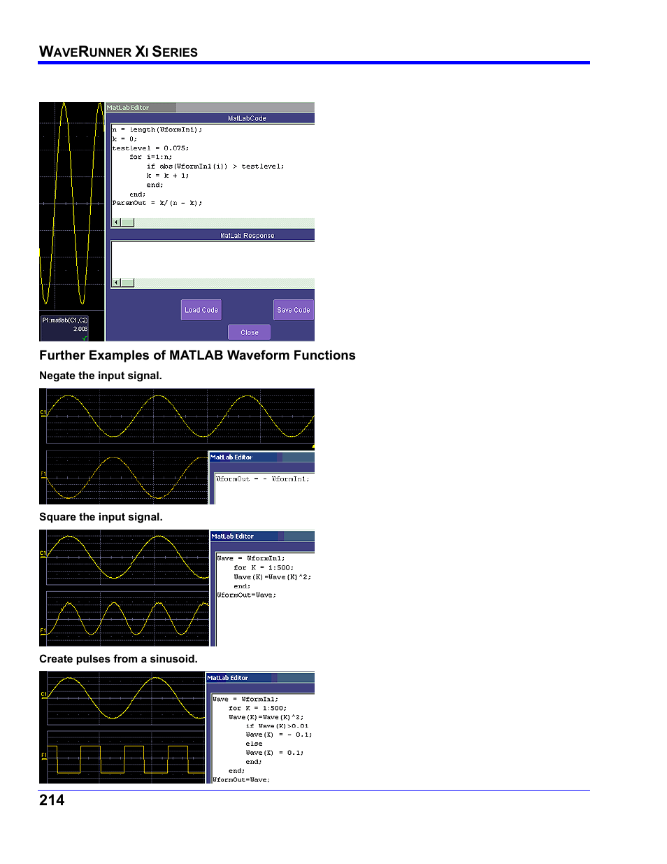 Further examples of matlab waveform functions | Teledyne LeCroy WaveRunner XI SERIES Operator’s Manual User Manual | Page 214 / 233