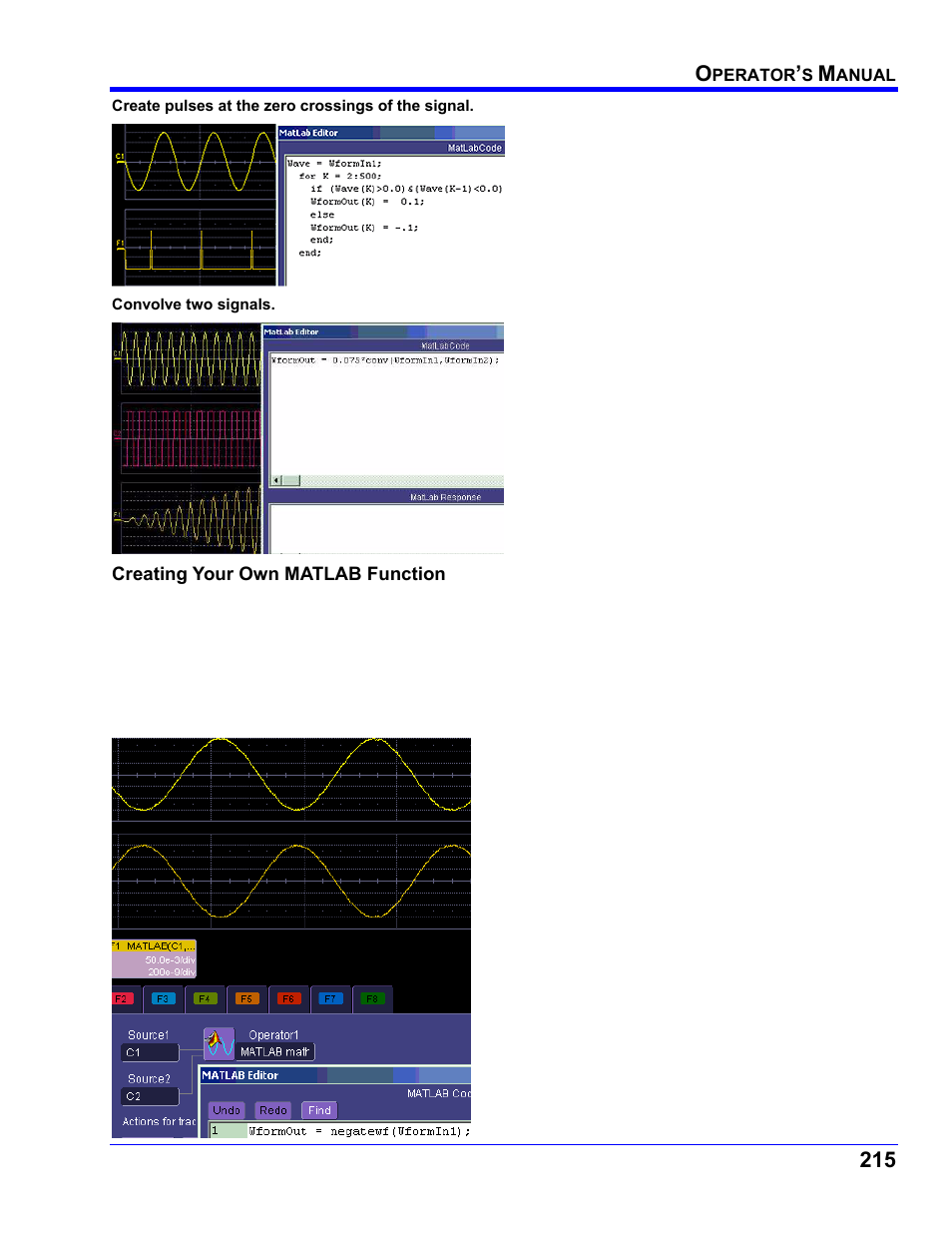 Creating your own matlab function | Teledyne LeCroy WaveRunner XI SERIES Operator’s Manual User Manual | Page 215 / 233