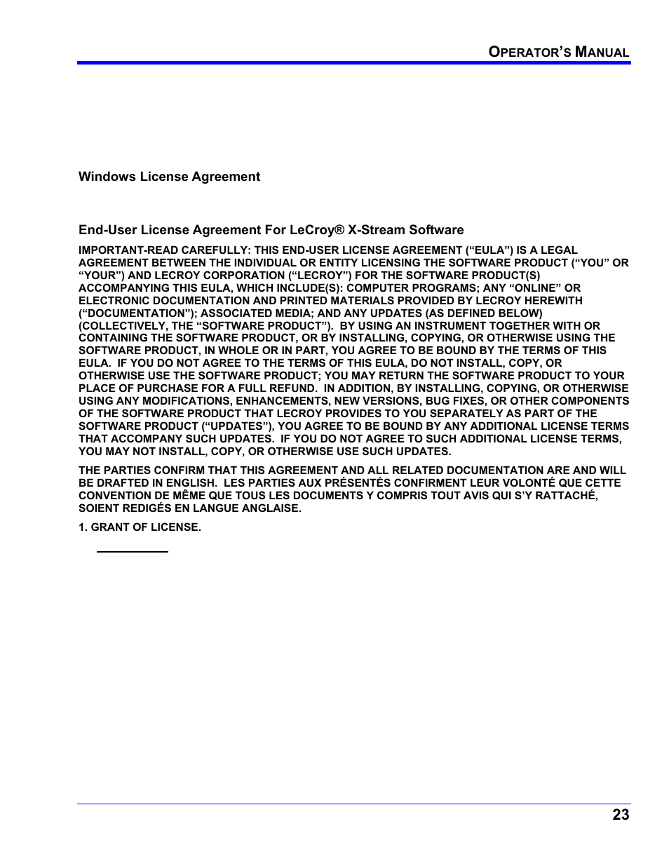 Windows license agreement | Teledyne LeCroy WaveRunner XI SERIES Operator’s Manual User Manual | Page 23 / 233