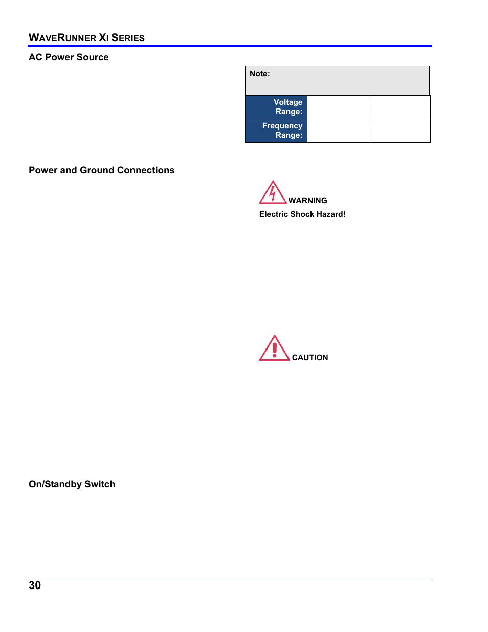 Ac power source, Power and ground connections, On/standby switch | Teledyne LeCroy WaveRunner XI SERIES Operator’s Manual User Manual | Page 30 / 233