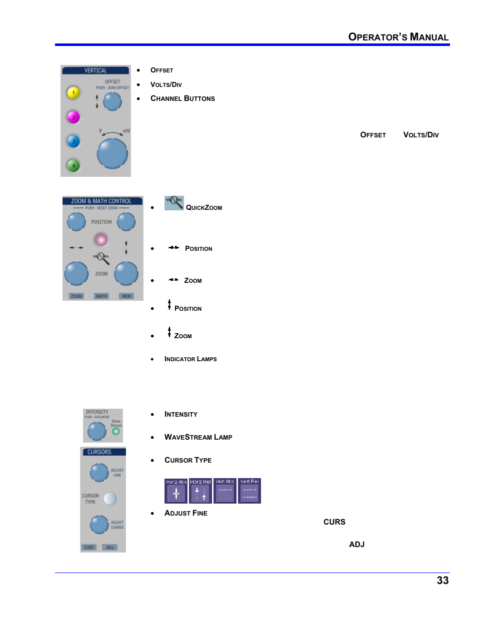 Vertical controls, Zoom controls, Special features controls | Teledyne LeCroy WaveRunner XI SERIES Operator’s Manual User Manual | Page 33 / 233