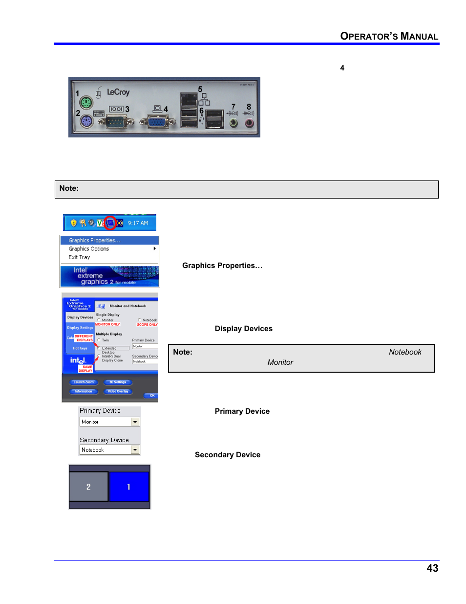 Monitor hookup, Video setup | Teledyne LeCroy WaveRunner XI SERIES Operator’s Manual User Manual | Page 43 / 233