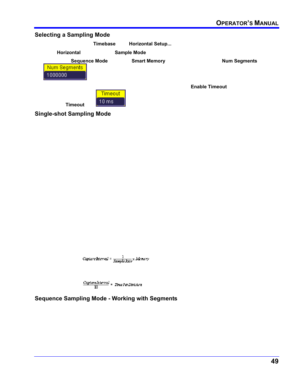 Selecting a sampling mode, Single-shot sampling mode, Basic capture technique | Sequence sampling mode - working with segments | Teledyne LeCroy WaveRunner XI SERIES Operator’s Manual User Manual | Page 49 / 233
