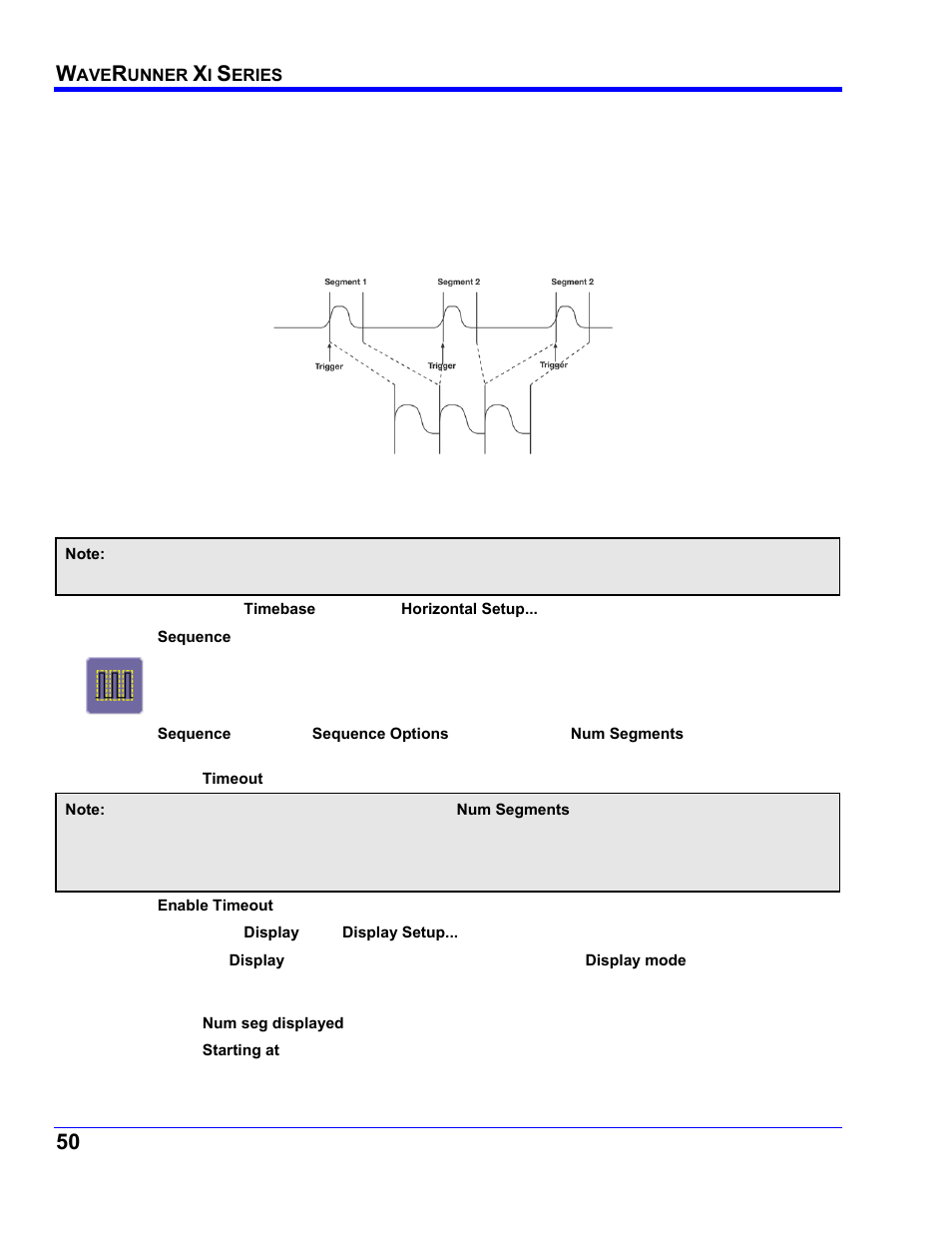 Sequence mode setup | Teledyne LeCroy WaveRunner XI SERIES Operator’s Manual User Manual | Page 50 / 233